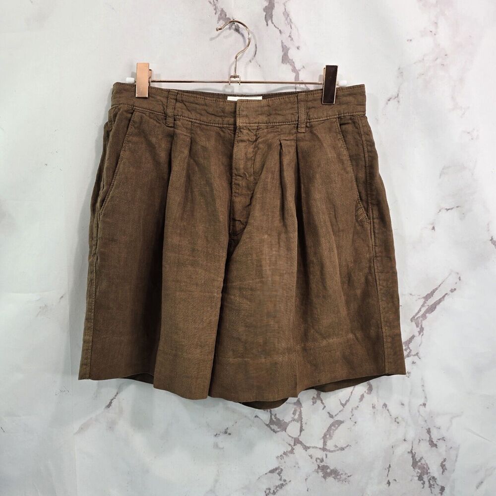 Billy Reid Shorts Womens 2 XS 26 Brown Linen Pleated High Rise 6 Inch Chocolate